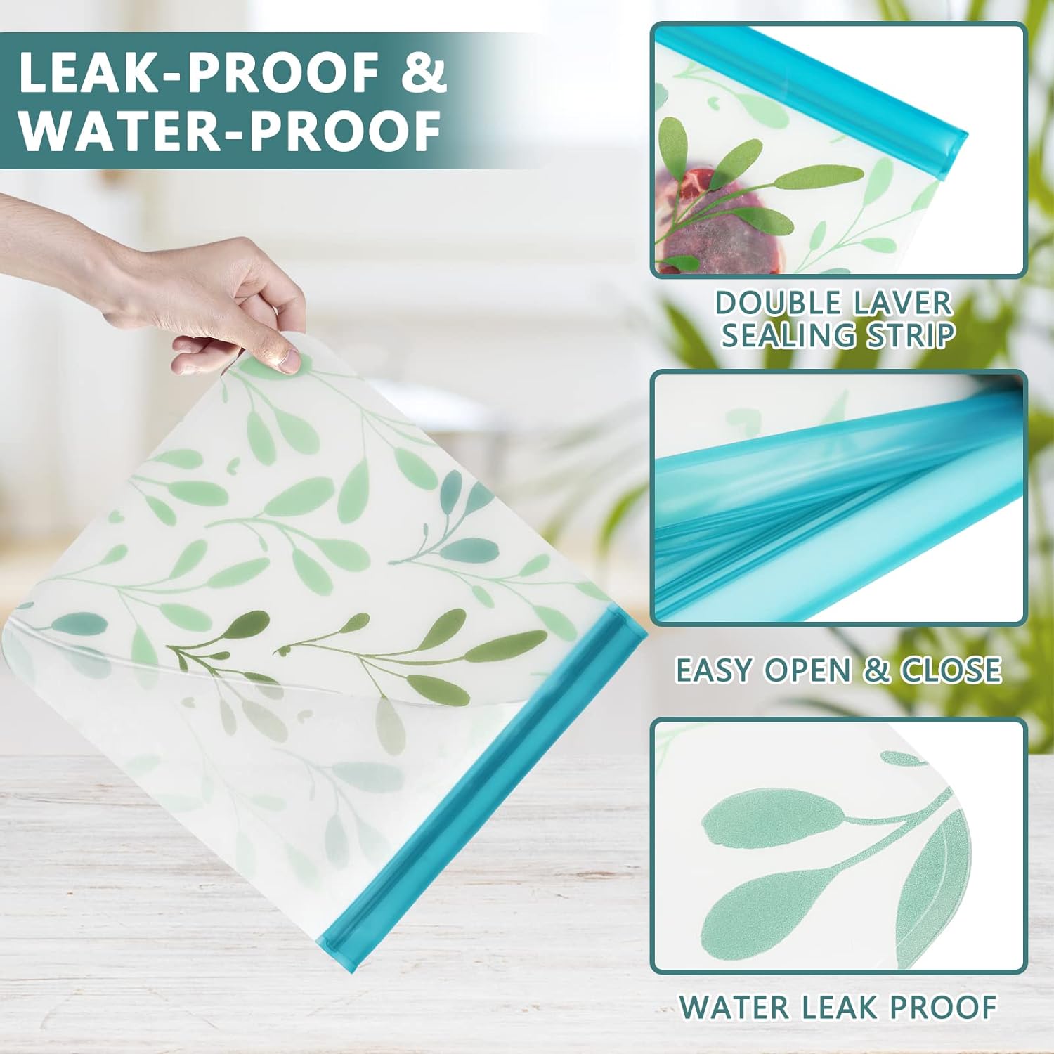 Dishwasher Safe Reusable Food Storage Bags, Leakproof Reusable Freezer Bags, Food Bags -Pack of 10 Dishwasher Safe Reusable Food Storage Bags, Leakproof Reusable Freezer Bags, Food Bags -Pack of 10